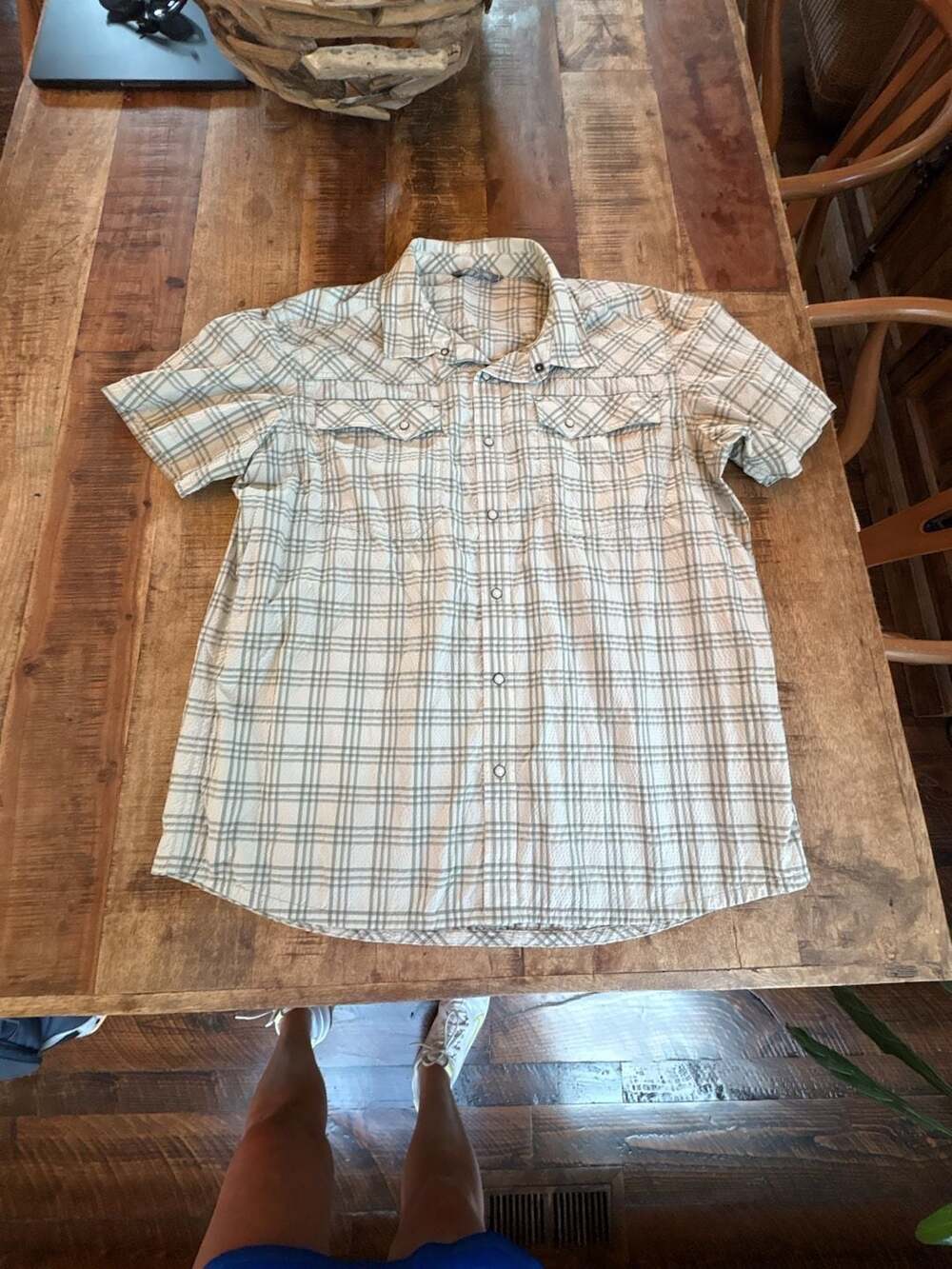 Stio Talisker Club Men's Plaid Seersucker Short Sleeve Snap Shirt XL